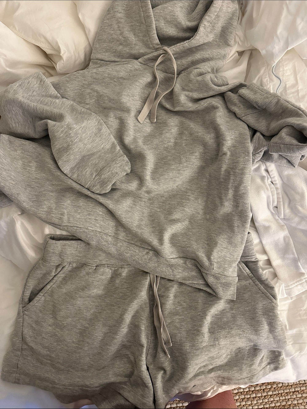 Quince Heather Gray Lounge Hoodie and Shorts Set